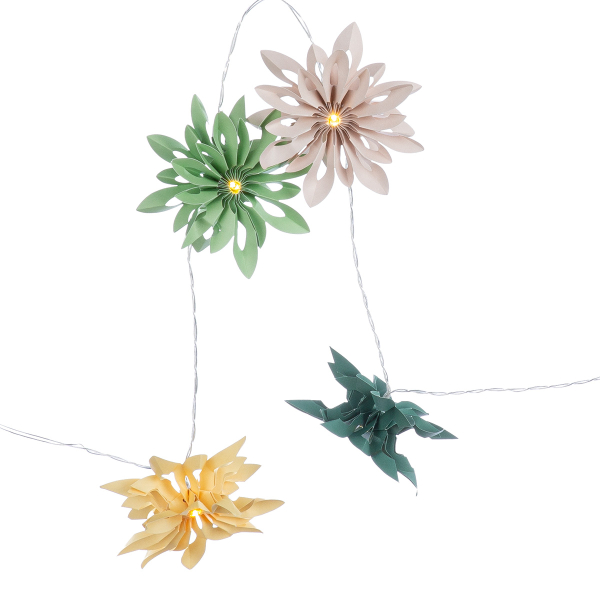 LED-Papierblumen-Lichterkette Bunt – 10 warmweiße LEDs & Timer (Länge 260 cm)