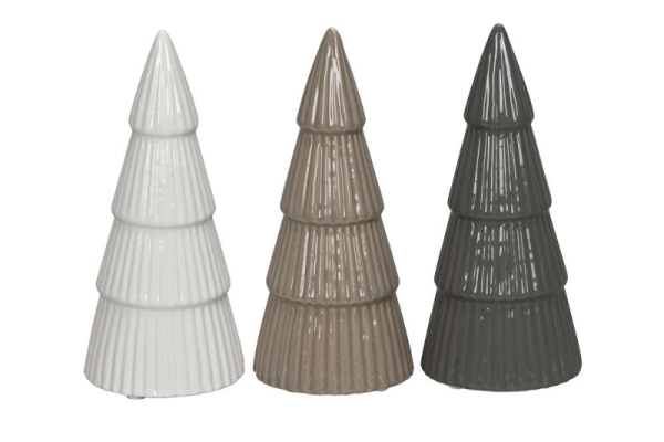 Keramikbaum Aufsteller (Höhe 15,5 cm) – Glänzender Deko-Tannenbaum aus Keramik mit Rillenstruktur für Festtagstisch, Fensterbank & Sideboard