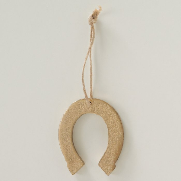Hufeisen „Luck“ Gold – Handgearbeiteter Glücksbringer mit Juteband (4,5 x 5,5 cm) für Silvester, Neujahr