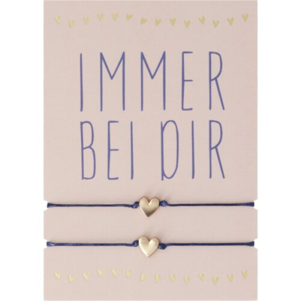 Freundschaftsarmband Set „Immer bei dir“ | 2er Set Partnerarmbänder mit Herzanhänger in Blau & Gold