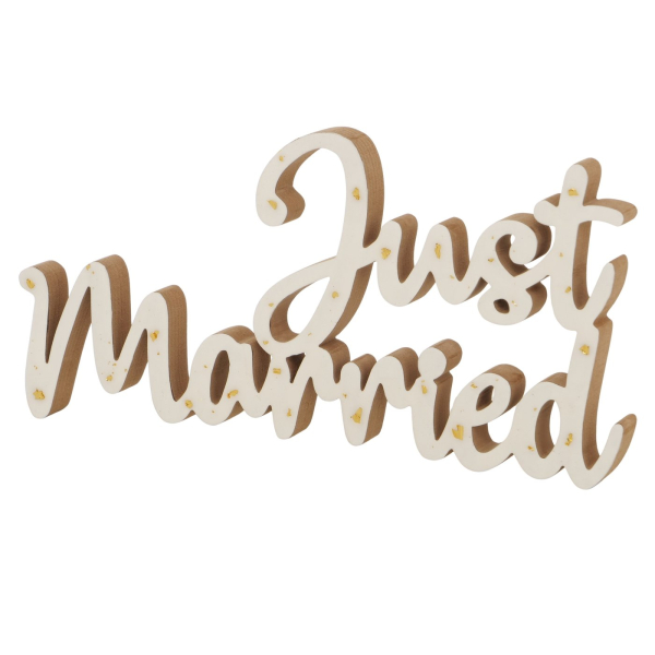 Decorative Display Just Married – Elegant Wooden Lettering in White & Gold for Weddings