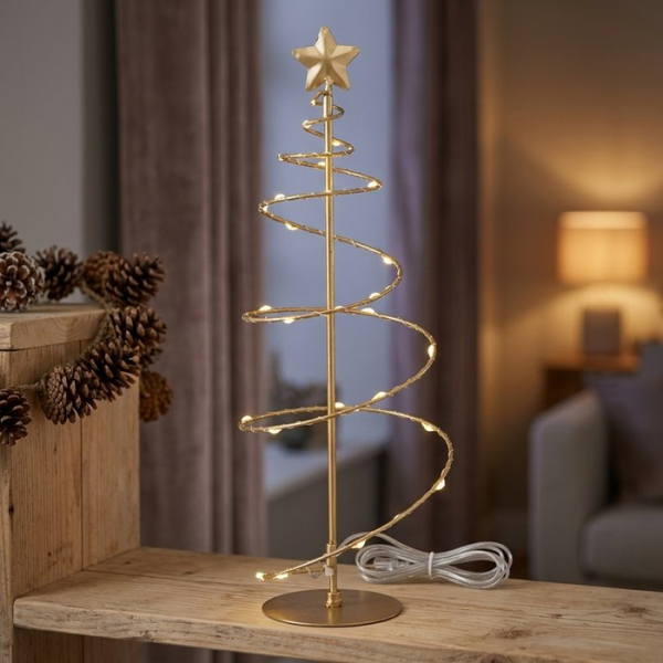 LED Dekoaufsteller „Saturn“ Gold – Modernes Tannenbaum-Design aus Eisen (2 Größen)