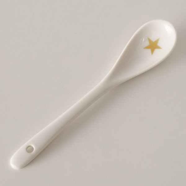 Weihnachtstasse „Stella“ 330 ml aus New Bone China mit Löffel – Edler Becher mit goldenem Tannenbaum & Sternen