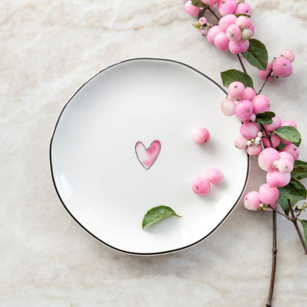 Bread Plate, Small Plate with Pink Heart by Bastion Collections