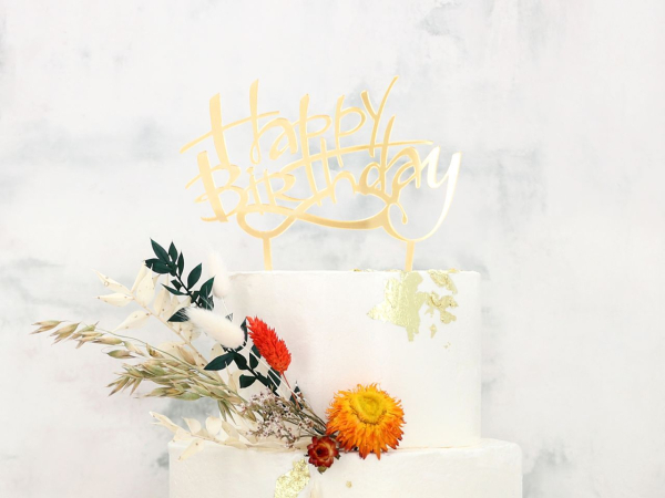 Cake Topper "Happy Birthday" gold