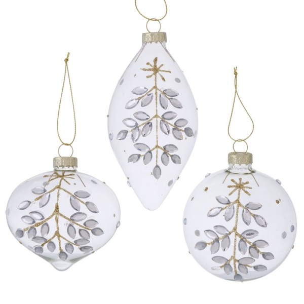 Weihnachtsanhänger „Crysty“ Transparent & Gold – Eleganter Christbaumschmuck mit Strass & Floralem Dekor