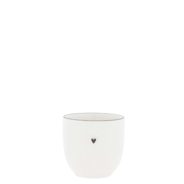 Bastion Collections Egg Cup "With Little Heart in Black" – White Porcelain Egg Holder (5x5 cm)