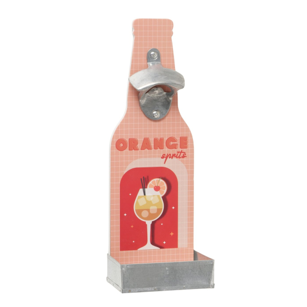 Wall-Mounted Bottle Opener Orange Spritz – Retro Wood & Iron Cap Remover with Catcher
