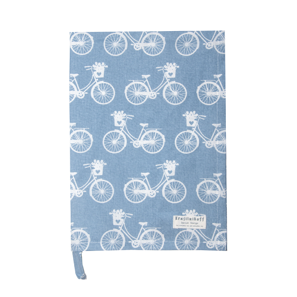 "Bikes Blue" Tea Towel – Cotton Kitchen Towel with Bicycle Motif in Light Blue 50x70 cm