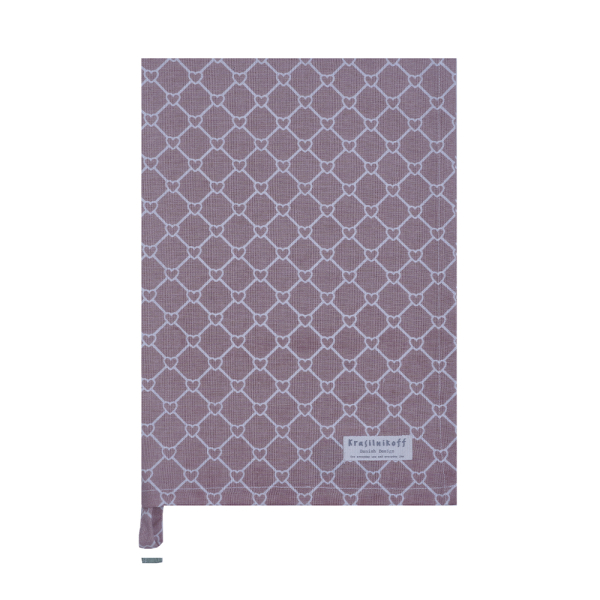 Geschirrtuch „Diagonal Hearts Dusty Rose“ – Baumwoll-Küchentuch mit Herz-Gittermuster 50x70 cm