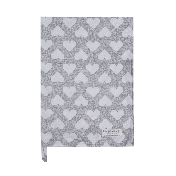 Geschirrtuch „Hearts Grey“ – Baumwoll-Küchentuch mit weißen Herzen auf gepunktetem Grund 50x70 cm