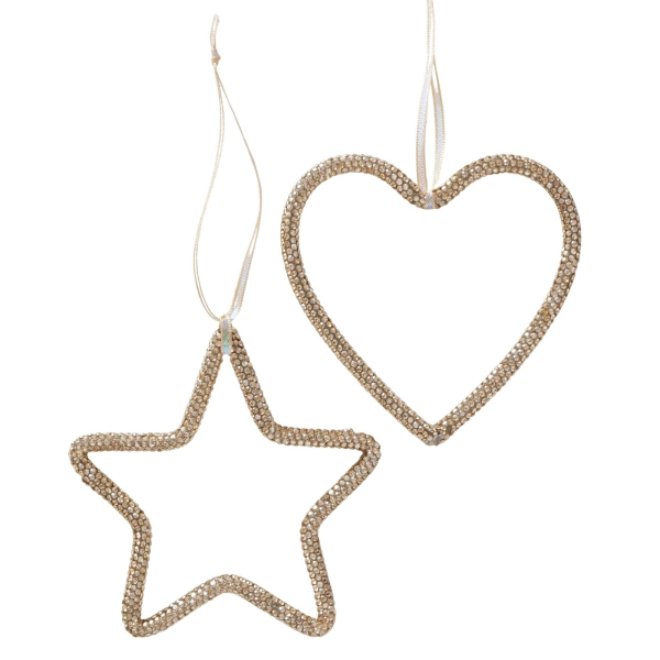 Weihnachtsanhänger „Luina“ 10 x 10,5 cm – Glitzernder Dekoanhänger mit Strasssteinen in Gold (Stern oder Herz)