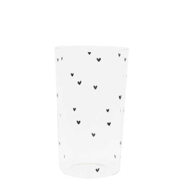 Large drinking glass, tumbler hearts allover by Bastion Collections