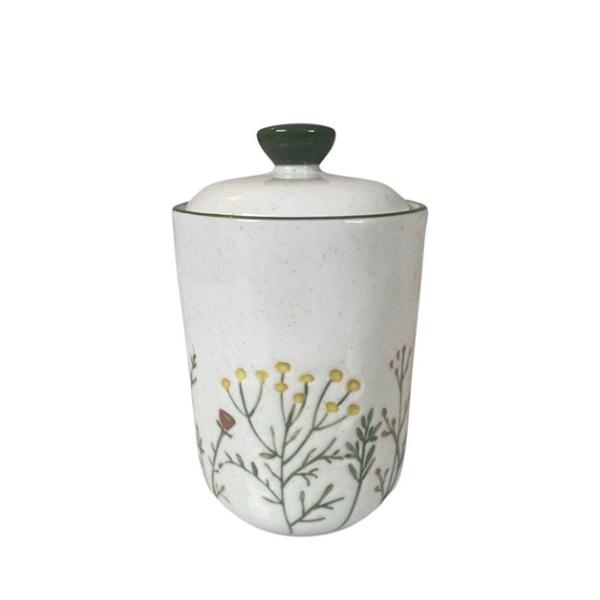 Miljögården Jar Happy Small – Rustic Ceramic Storage Jar with Lid and Beaded Rim