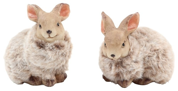 Hasenaufsteller Sannie – Kuschelige Osterfigur aus Polyresin mit Fellbesatz in 2 Varianten