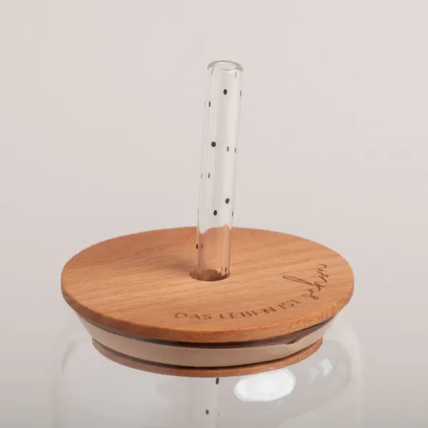 Deckel „Das Leben ist schön“ für hohes Trinkglas von Eulenschnitt