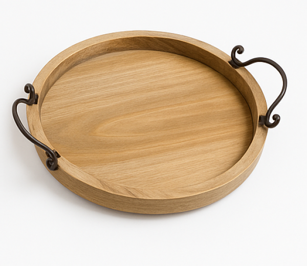 Holztablett mit Metallgriffen