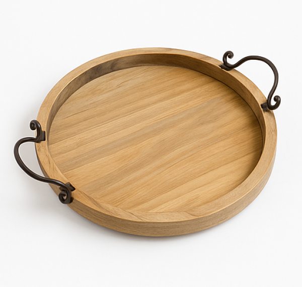 Holztablett mit Metallgriffen