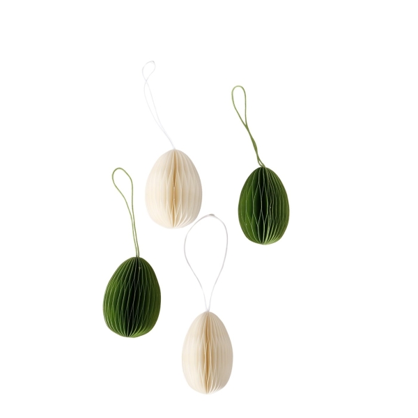 Honeycomb Easter Egg for Hanging White/Green
