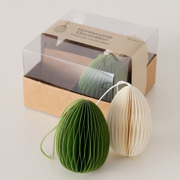 Honeycomb Easter Egg for Hanging White/Green
