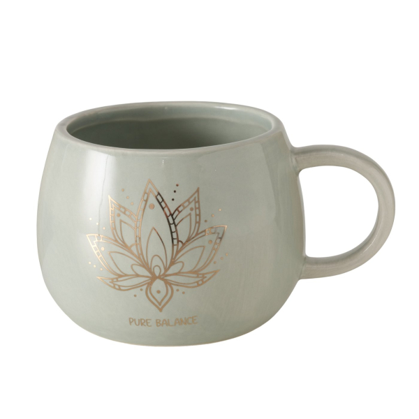 Boltze Jumbobecher Bali – Große Tasse aus Steingut mit Lotus-Motiv & Golddruck
