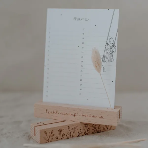 Eulenschnitt Kartenständer-Set "Frühling" – 2er Set aus Buchenholz mit Trockenblumen-Halterung