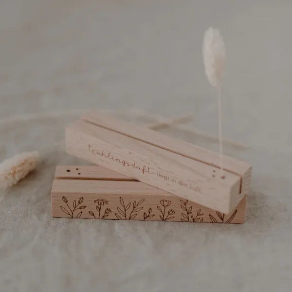 Eulenschnitt Kartenständer-Set "Frühling" – 2er Set aus Buchenholz mit Trockenblumen-Halterung