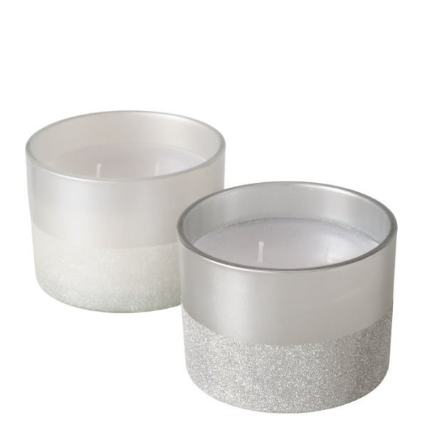 Kerzentopf "Inaya" weiß, Silber mit Glitzer