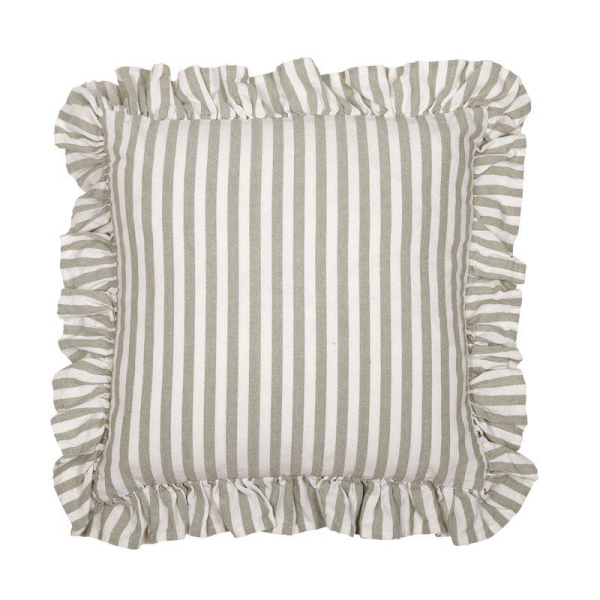 Sustainable Ruffle Cushion Cover – Striped in Sage Green & White 45x45 cm