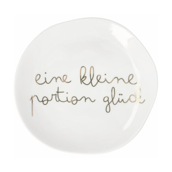 räder Small Plate "Portion Glück" – Porcelain Plate with Clover Relief and Gold Decor