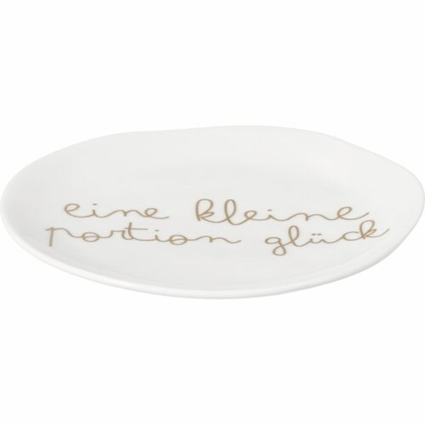 räder Small Plate "Portion Glück" – Porcelain Plate with Clover Relief and Gold Decor