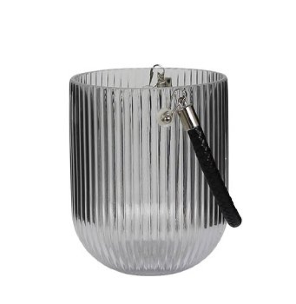 Kaheku Laterne Relax Struktur – Modernes Glas-Windlicht mit Henkel und Rillenoptik (Ø 13 cm, H 16 cm)