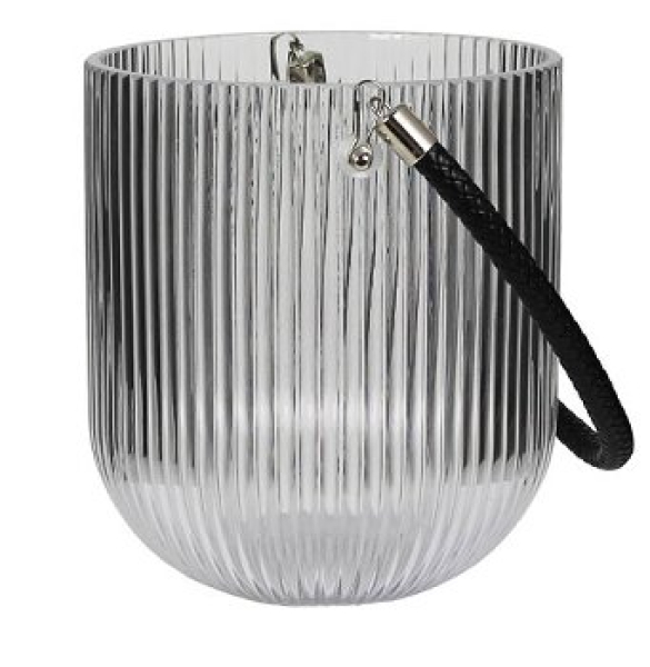 Kaheku Laterne Relax Struktur – Großes Glas-Windlicht mit Henkel und Rillenoptik (Ø 17 cm, H 20 cm)