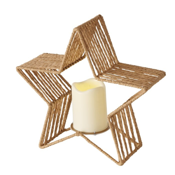 LED-Dekoaufsteller Stern „Luma“ (29 cm) aus Metall & Papierkordel – Handgewebter Stern mit integrierter LED-Kerze für stimmungsvolle Winter- & Weihnachtsdeko