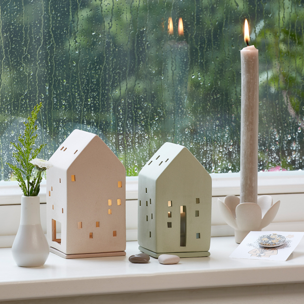 Lantern House “Green” – Decorative Stoneware Tealight Holder