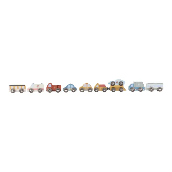 Little Dutch Holz-Fahrzeuge-Set „Einsatz- & Stadtfahrzeuge“ FSC® – Erweiterung für Eisenbahn ab 2 Jahre