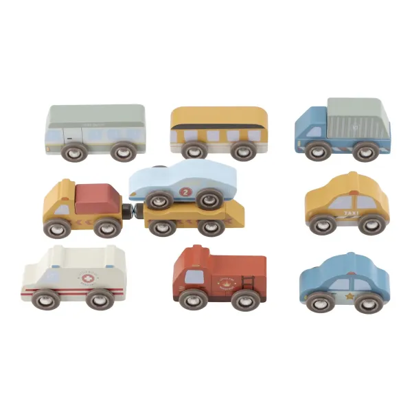 Little Dutch Holz-Fahrzeuge-Set „Einsatz- & Stadtfahrzeuge“ FSC® – Erweiterung für Eisenbahn ab 2 Jahre