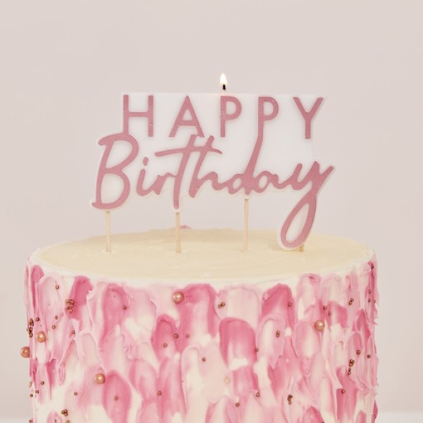 Candle "Happy Birthday" Cake Topper rose gold