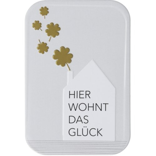 Magnet „Hier wohnt das Glück“ | Dekorativer Kühlschrankmagnet mit Hausmotiv 8,9 × 5,9 cm