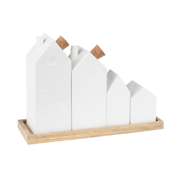 Cruet "little house" of wheels (oil, vinegar, salt and pepper)