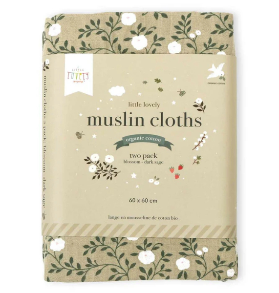 Muslin cloths in a set of 2 sage