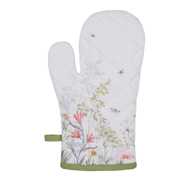 Oven mitt white with floral pattern