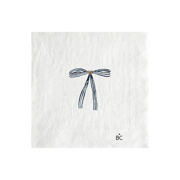Bastion Collections Papierservietten „Little Bow Blue“ 20 Stk. – Cocktailservietten mit blauer Schleife (12,5x12,5 cm)