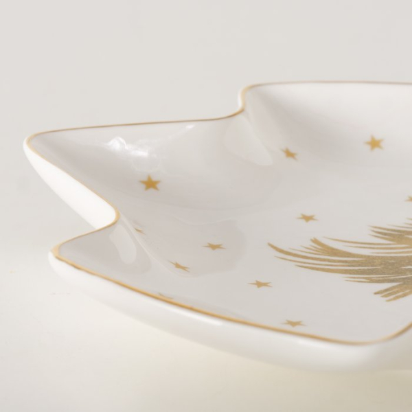 Schale „Stella“ 350 ml in Baumform aus New Bone China – Edle Keksschale Tannenbaum mit Golddekor & Goldrand