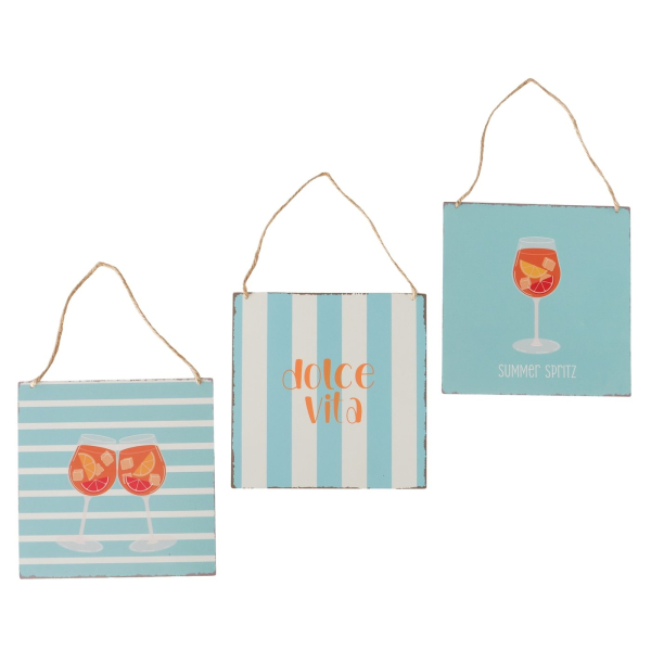 Wall Sign Dolce Vita & Summer Spritz – Decorative Iron & Jute Signs, 20x20 cm