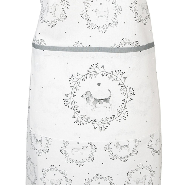 Baumwollschürze Hunde-Design 70x85 cm – Edle Kochschürze in Grau-Weiß für Hundeliebhaber