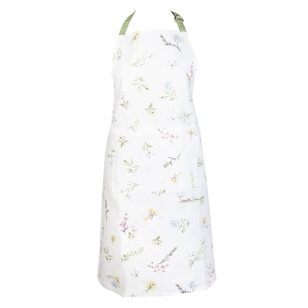 Cooking apron white with delicate floral pattern