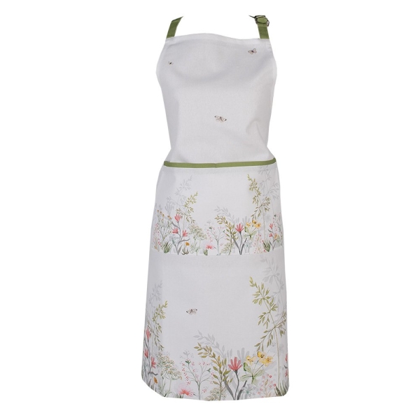 Cooking apron white with flower meadow and butterfly