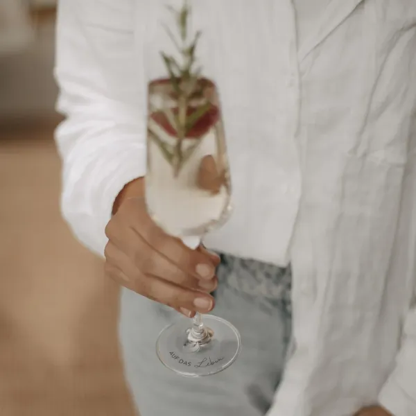 Sektglas "Auf das Leben" von Eulenschnitt