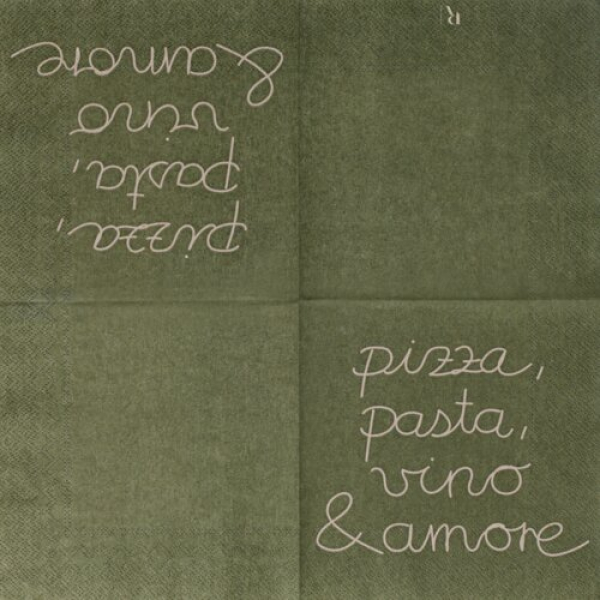 Lunchserviette 33 × 33 cm „Pizza, Pasta, Vino & Amore“ | Italienische Papierservietten für Tischdekoration